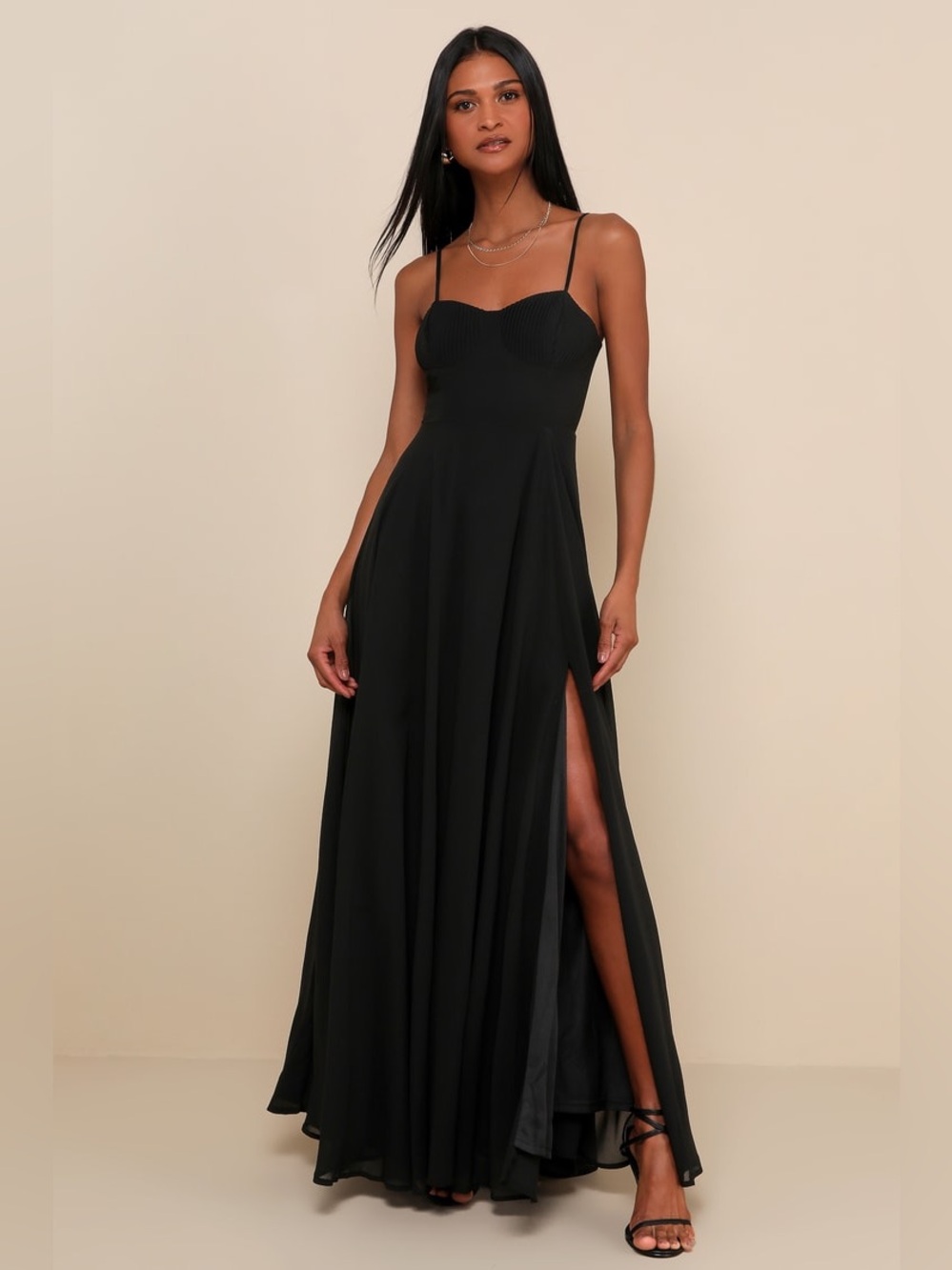 Lulus Cause for Commotion Black Pleated Bustier Maxi Dress New with Tags XL